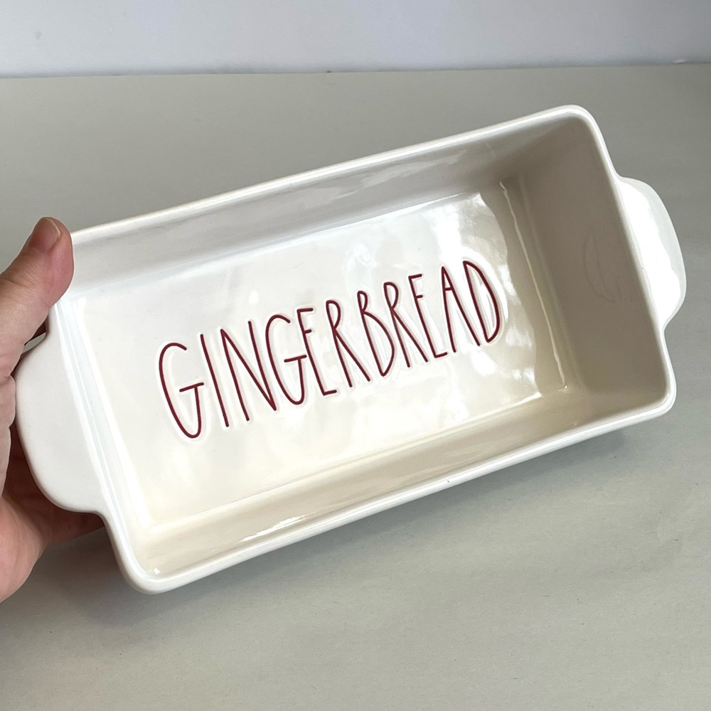 RAE DUNN Gingerbread Baking Dish Loaf Pan White & Red